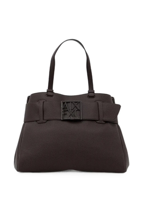 Armani Exchange logo-plaque pebbled-texture tote bag - Brown