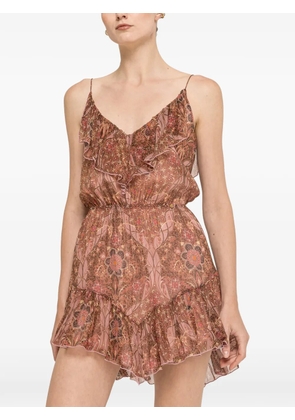 NISSA floral-print silk mini dress - Brown