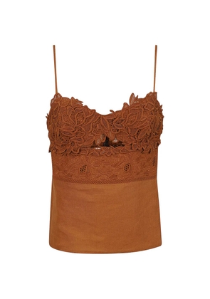Ermanno Scervino lace-panelled spaghetti-strap top - Brown