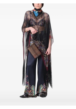 ETRO paisley-print fringed poncho - Black