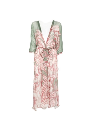 MOUTAKI leaf-print belted kimono - Green