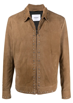 DONDUP stud-embellished zip-up suede jacket - Brown