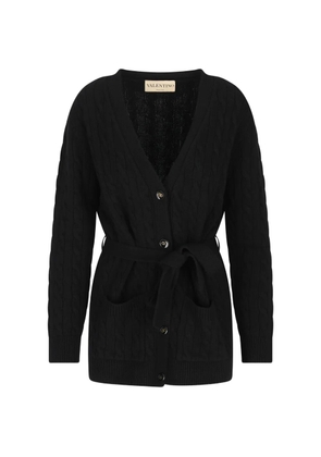 Valentino Garavani cable-knit belted cardigan - Black