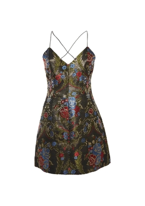 alice + olivia floral-jacquard strappy mini dress - Black