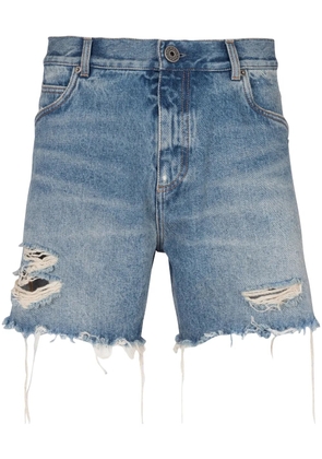 Balmain logo-embroidered cotton shorts - Blue