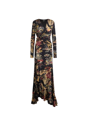 ETRO long jersey wrap dress with flower and animal motif - Black