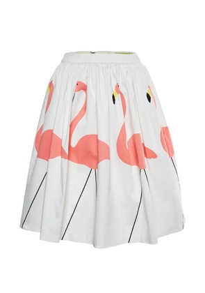alice + olivia flamingo-print flared mini skirt - White