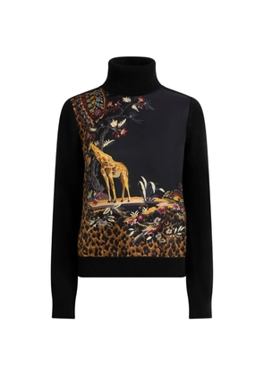 ETRO wool-blend turtleneck sweater with placed animal and Paisley print - Black