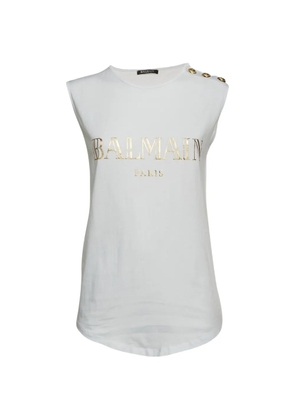 Balmain Pre-Owned logo-print sleeveless top - White