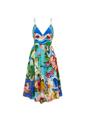 FARM Rio Garden Of Life graphic-print lace-up midi dress - Blue