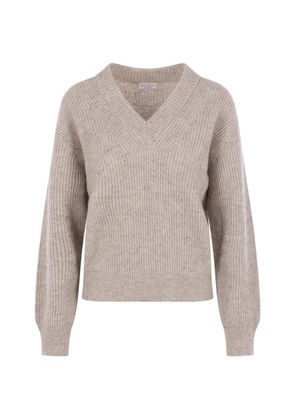 Brunello Cucinelli ribbed-knit V-neck sweater - Neutrals