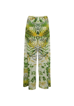 alice + olivia floral palm leaf crepe trousers - White