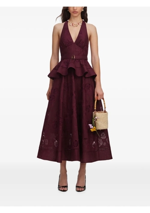 Self-Portrait belted peplum midi dress - Purple