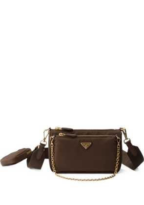 Prada Re-Nylon and Saffiano leather mini shoulder bag - Brown