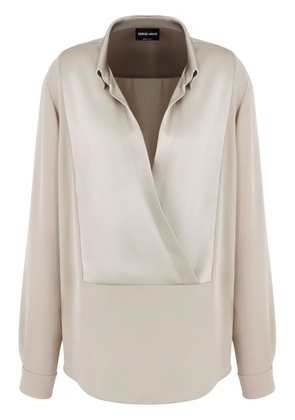 Giorgio Armani draped silk long-sleeve blouse - Neutrals