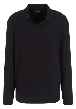 Giorgio Armani cotton-blend long-sleeved polo shirt - Black