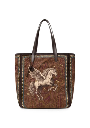 ETRO nylon tote bag with Pegaso print and Arnica motif - Brown