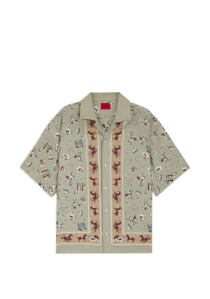 HUGO equestrian-print short-sleeve shirt - Green