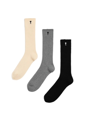 AMI Paris cotton three-pack socks with Ami de Coeur - Grey