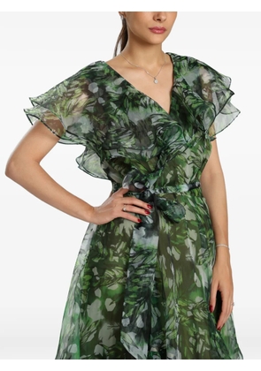 MIAU by Clara Rotescu leaf-print ruffled maxi dress - Green