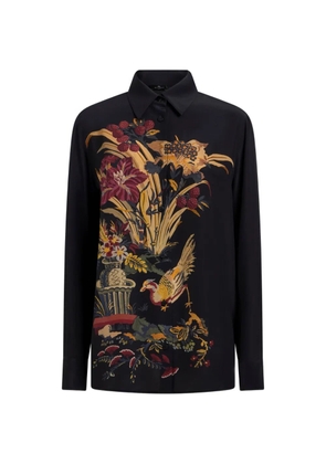 ETRO silk shirt with placed front print - Black