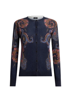 ETRO silk and cashmere cardigan with placed Paisley print - Blue