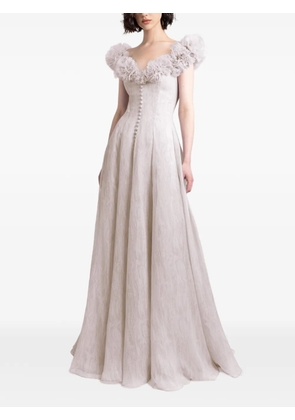 Gemy Maalouf ruffled-shoulder button-front dress - Neutrals