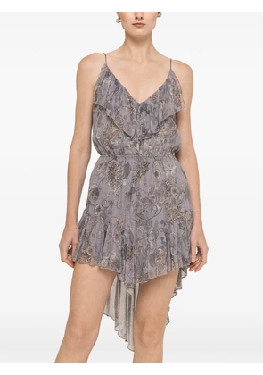 NISSA printed chiffon asymmetric mini dress - Purple