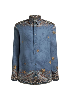 ETRO cotton muslin shirt with placed Pegaso print - Blue