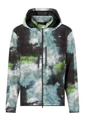 Ea7 Emporio Armani abstract-print hooded jacket - Blue