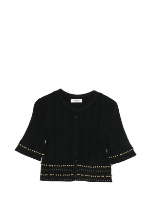 SANDRO stud-embellished ruffled-cuff cropped cardigan - Black