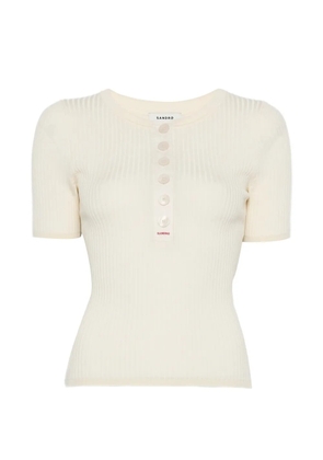 SANDRO ribbed-knit button-placket top - Neutrals