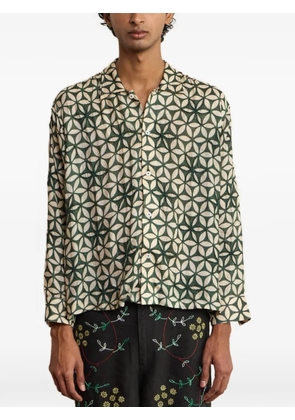 HARAGO bead-embellished geometric-print shirt - Green