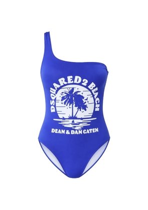 DSQUARED2 logo-print one-shoulder swimsuit - Blue