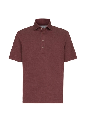 Brunello Cucinelli virgin wool, silk and cotton piqué polo shirt with spread collar - Red