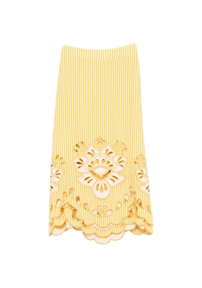 FARM Rio embroidered striped midi skirt - Yellow