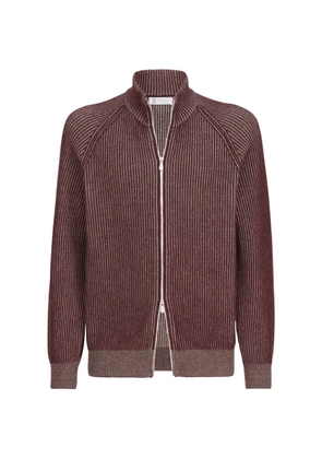 Brunello Cucinelli cashmere vanisé English rib high-neck cardigan with zipper - Red