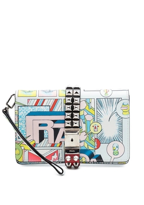 Prada Pre-Owned 2010-2026 Comic Print Studded Leather Elektra clutch bag - White