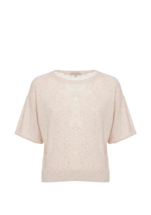 Antonelli sequin-embellished short-sleeve sweater - Neutrals