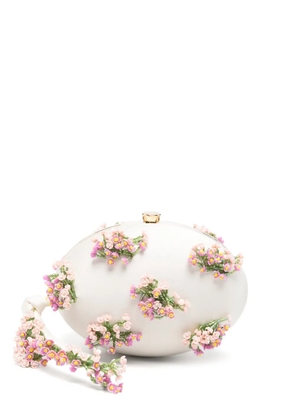 Self-Portrait flower-embellishment clutch bag - White