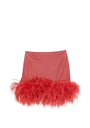 Oséree Lumière Plumage feather-trim mini skirt - Red