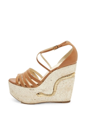 Roberto Cavalli Vintage snake-embellished wedge sandals - Neutrals