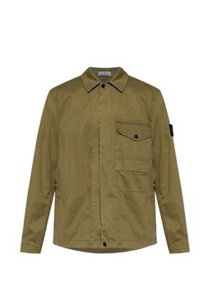 Stone Island logo-patch zip-up shirt - Green