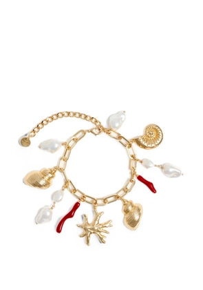 Self-Portrait pearl and coral charms bracelet - Gold