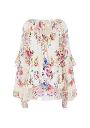Camilla ruffled lace-up blouse - White