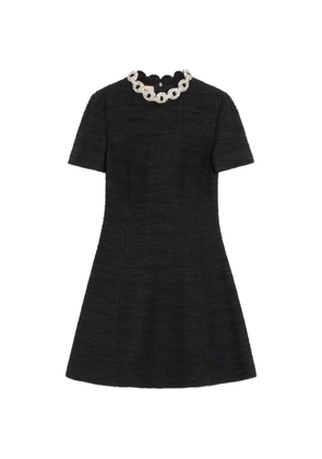 Valentino Garavani embroidered crinkle cotton tweed short dress - Black