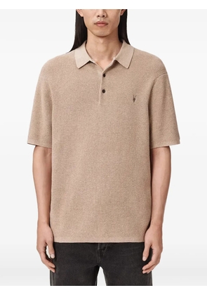 AllSaints waffle-knit embroidered-logo polo shirt - Neutrals