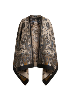 ETRO wool-blend jacquard cape with Paisley motif - Neutrals