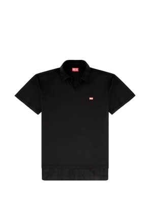 Diesel jersey polo shirt with check flannel trims - Black