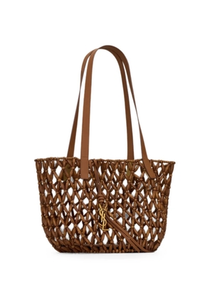 Saint Laurent small Panier beaded cage-style leather tote bag - Brown